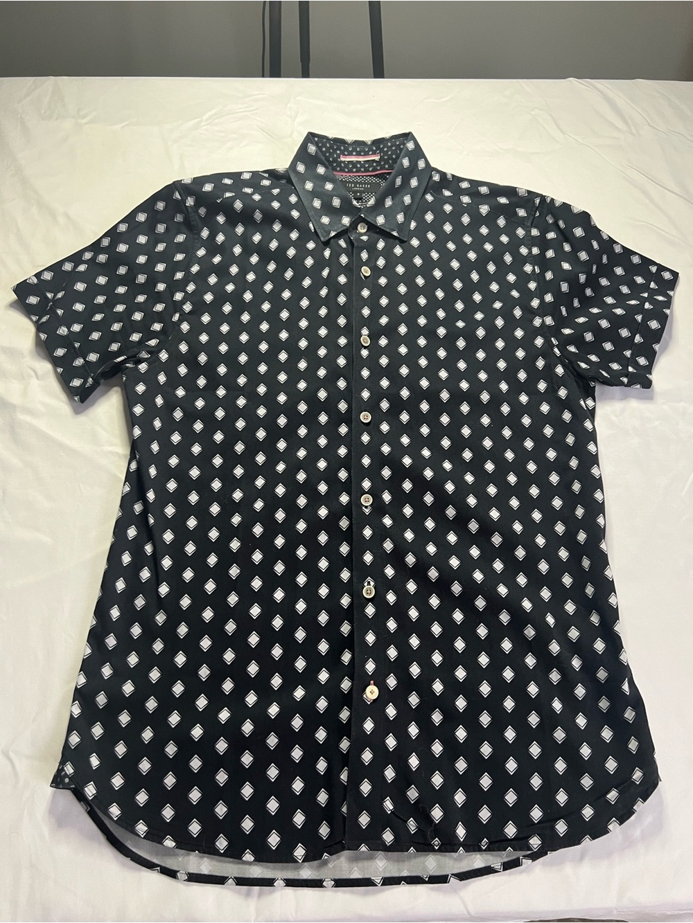 Ted Baker Black Short-Sleeve Button-Down with White Diamond Print